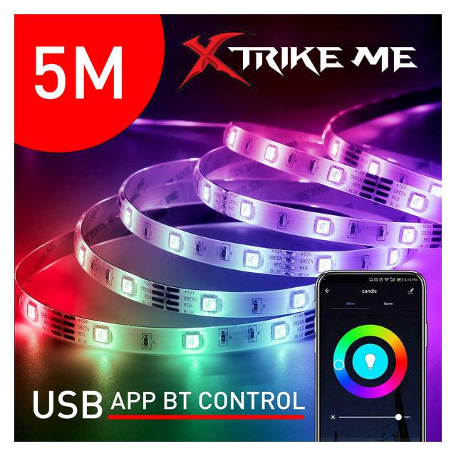 شريط إضاءة LED ذكي 5 متر بتحكم عبر البلوتوث والتطبيق – Xtrike Me Xtrike Me 5M RGB LED Strip (HT-5050-B5) USB BT App Control - الصورة 3