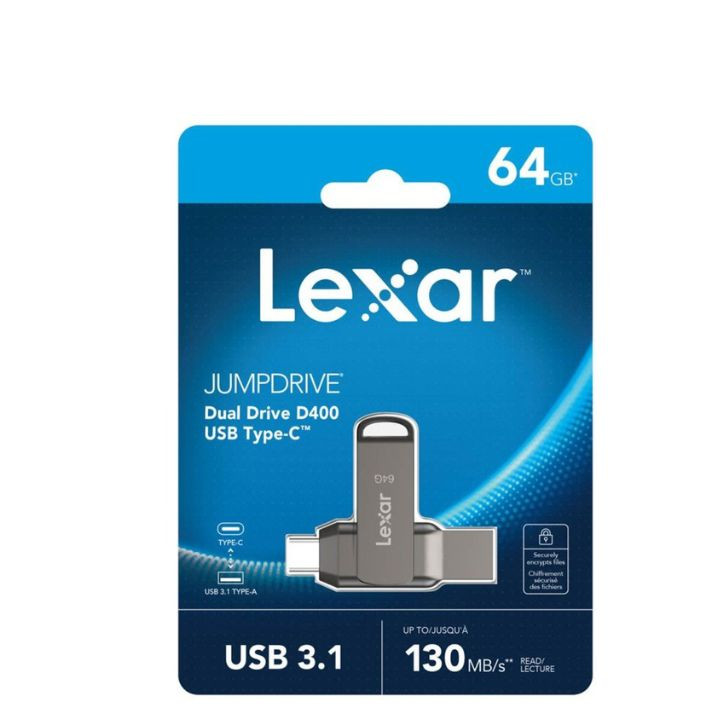 فلاشة ليكسر 64 جيجا بايت مزدوجة المنافذ – موديل D400 Lexar JumpDrive Dual Drive D400 64GB USB 3.2 Gen 1