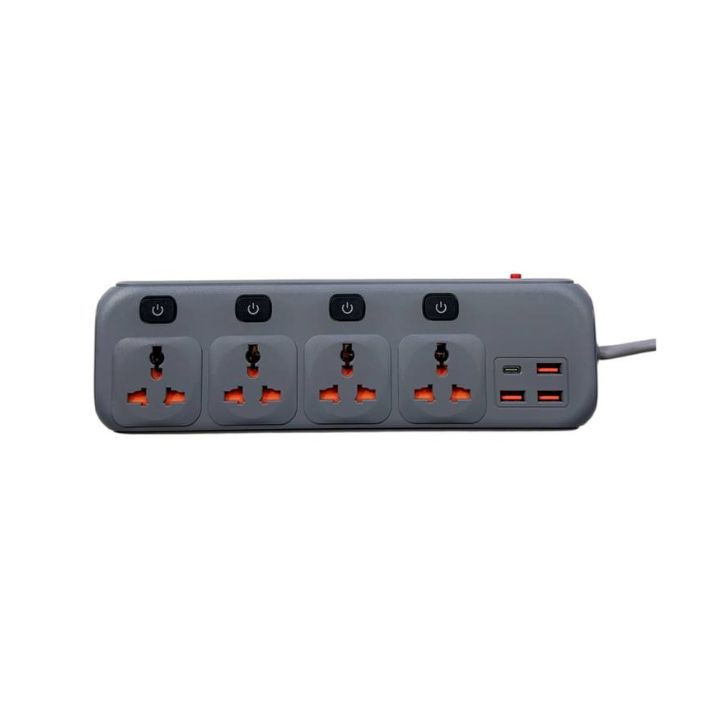 فيش كهرباء هافيت SP0032 مع مداخل USB وType-C Havit Power Strip SP0032 – 4 AC Slots + 3 USB-A + 1 USB-C (EU Plug) - الصورة 2