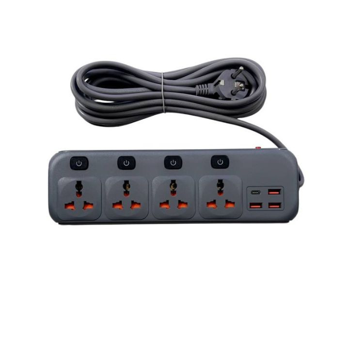 فيش كهرباء هافيت SP0032 مع مداخل USB وType-C Havit Power Strip SP0032 – 4 AC Slots + 3 USB-A + 1 USB-C (EU Plug) - الصورة 3