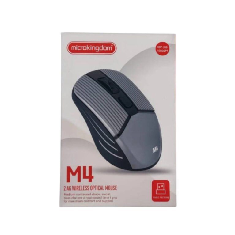 ماوس مايكرو كينغ دوم M4 لاسلكي – بتصميم مريح وتبديل DPI MICROKINGDOM M4 Wireless Mouse – DPI Switch – Grey & Black