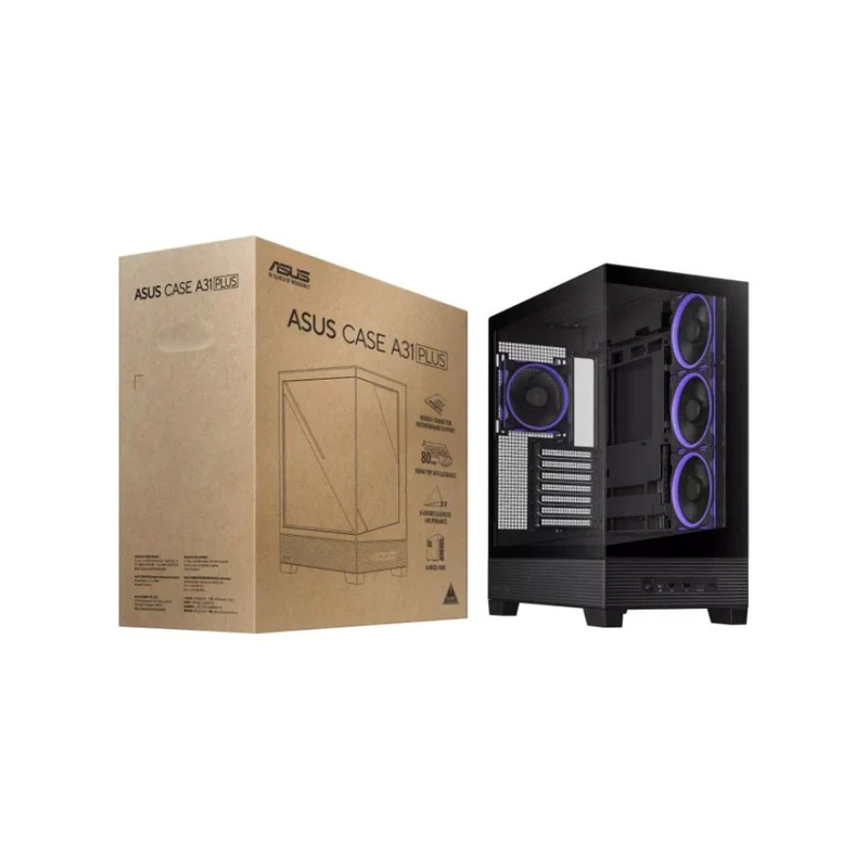ASUS A31 PLUS Case صندوق حاسوب - أربع مراوح ARGB، لون أسود - الصورة 5