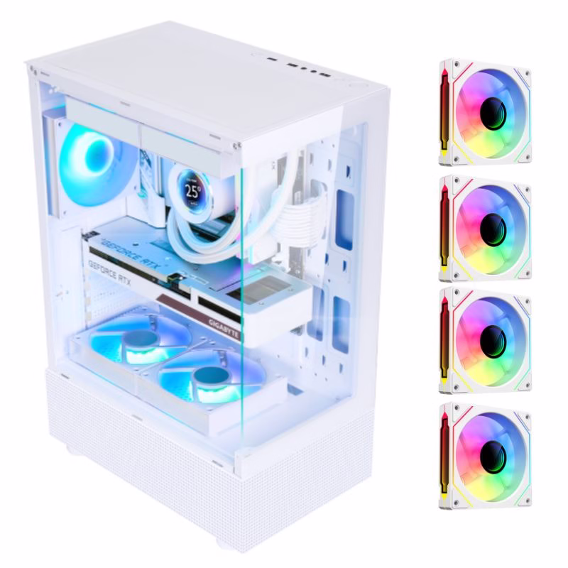 SAMA Neview 3321 ATX Mid Tower Gaming Case (4-ARGB Pre-installed fans & Hub Control) – White