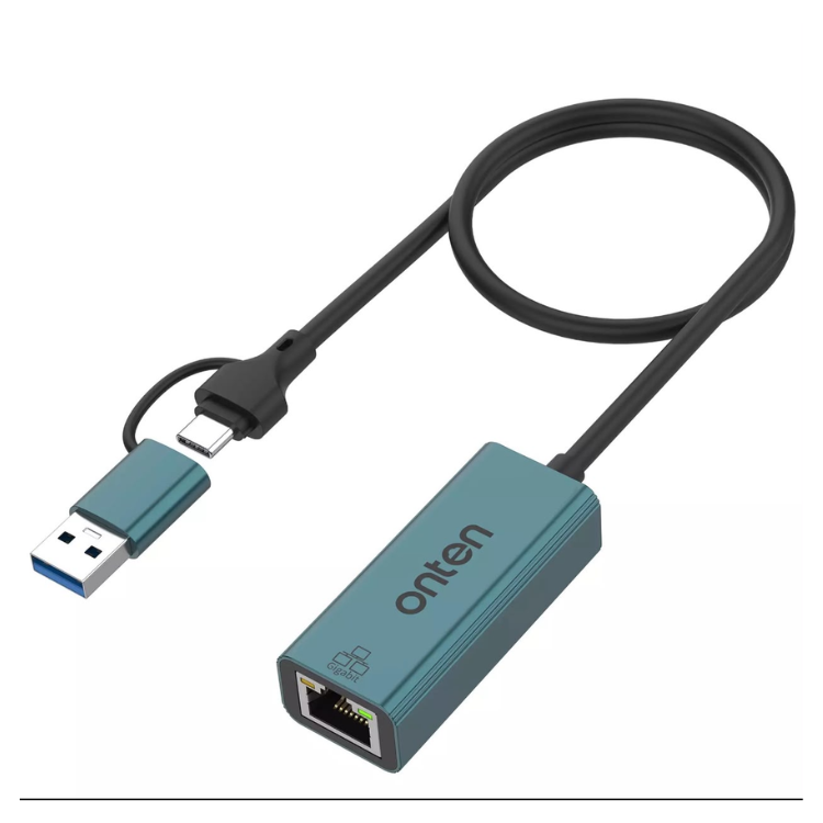 محول شبكة Onten USB-A وUSB-C إلى Ethernet بسرعة 1000Mbps | OTN-UE106+