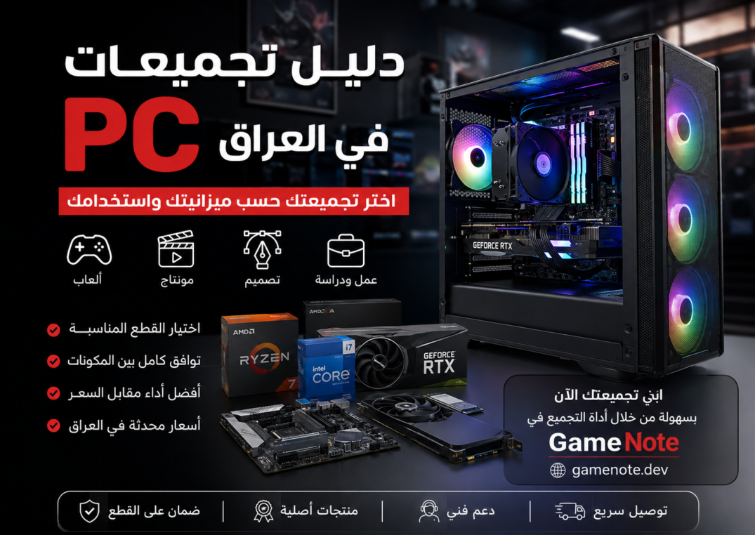 دليل تجميعات PC في العراق واختيار تجميعة كمبيوتر حسب الميزانية من GameNote