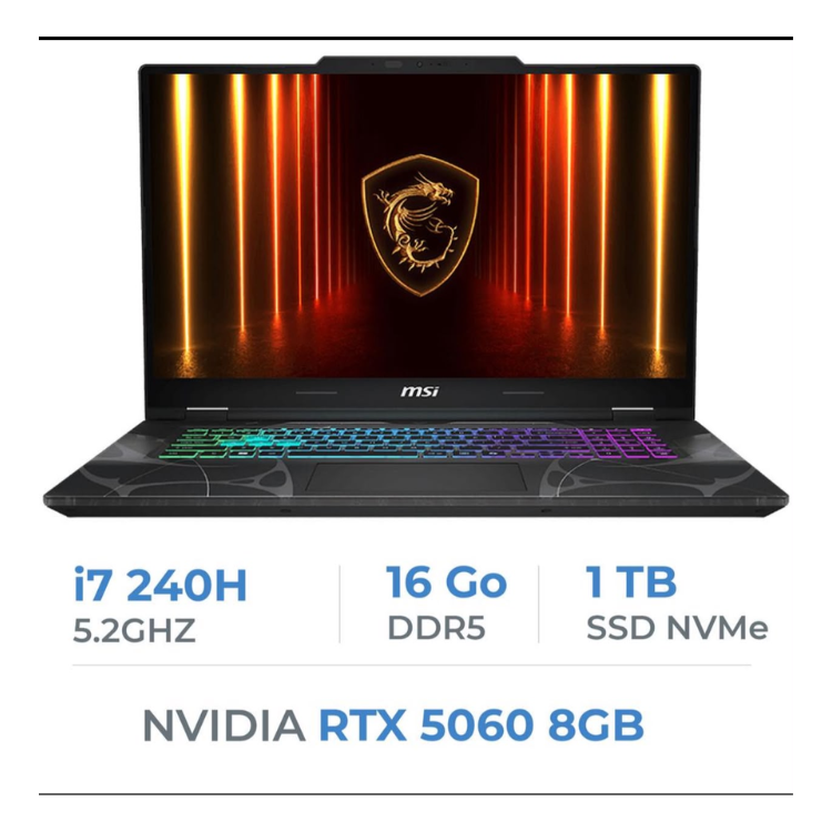 لابتوب MSI Cyborg 15 | i7-13650H G13 | 16GB RAM | 1TB SSD | RTX 5060 8GB | 15.6” 144Hz