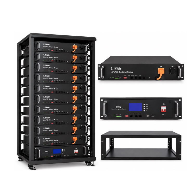 منظومة بطاريات ليثيوم عالية الجهد 62 كيلوواط ساعة | 12 بطارية × 5.1kWh | Rack Mount + BMS