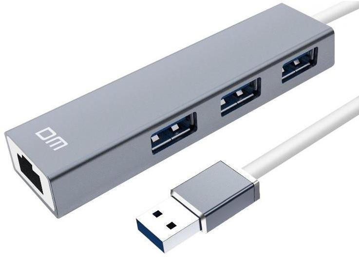 موزع USB ثلاثي المنافذ مع منفذ LAN بسرعة 1000 ميجابت - DM 3 Port USB 3.0 Hub + 1000 Mbps LAN - USB 3.0 Dock