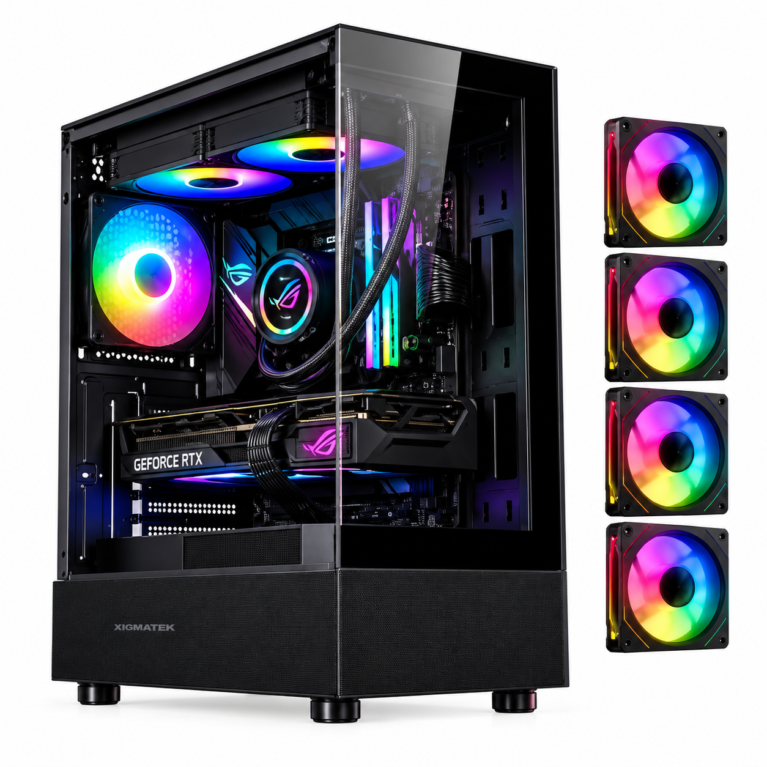 SAMA Neview 3321 ATX Mid Tower Gaming Case (4-ARGB Pre-installed fans & Hub Control) – Black