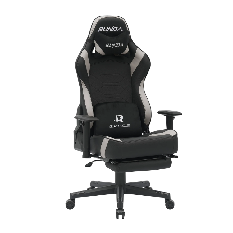 كرسي ألعاب روندا RD-1009 مع مسند للأرجل (أسود + رمادي)GAMING CHAIR RUNDA RD-1009 BLACK+GREY (WITH FOOTREST)