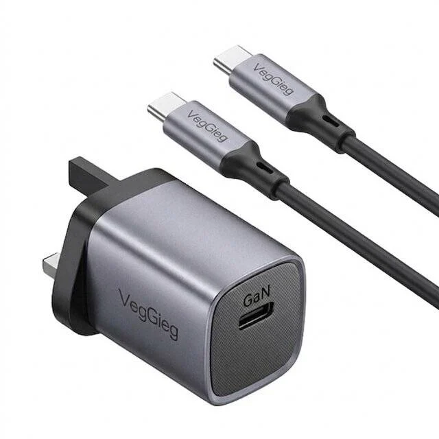 VegGieg V‑M117 USB‑C GaN Fast Charger UK + USB‑C Cable