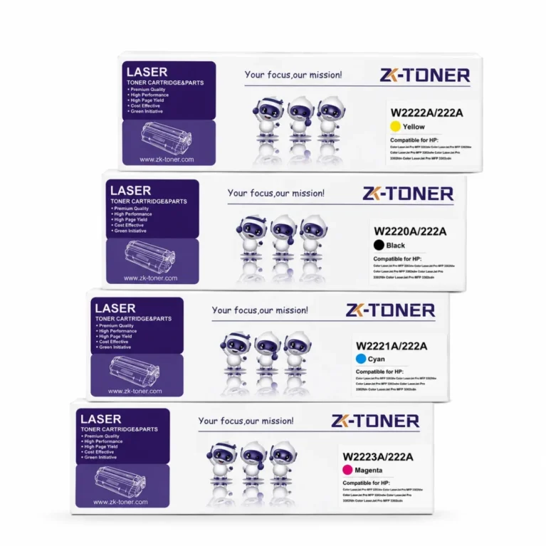 ZK-TONER 222A W2220A/W2221A/W2222A/W2223A Commercial Compatible Toner Cartridge 4-Pack – Black, Cyan, Yellow & Magenta for HP Color LaserJet Pro MFP 3202 and 3302 Series Printers